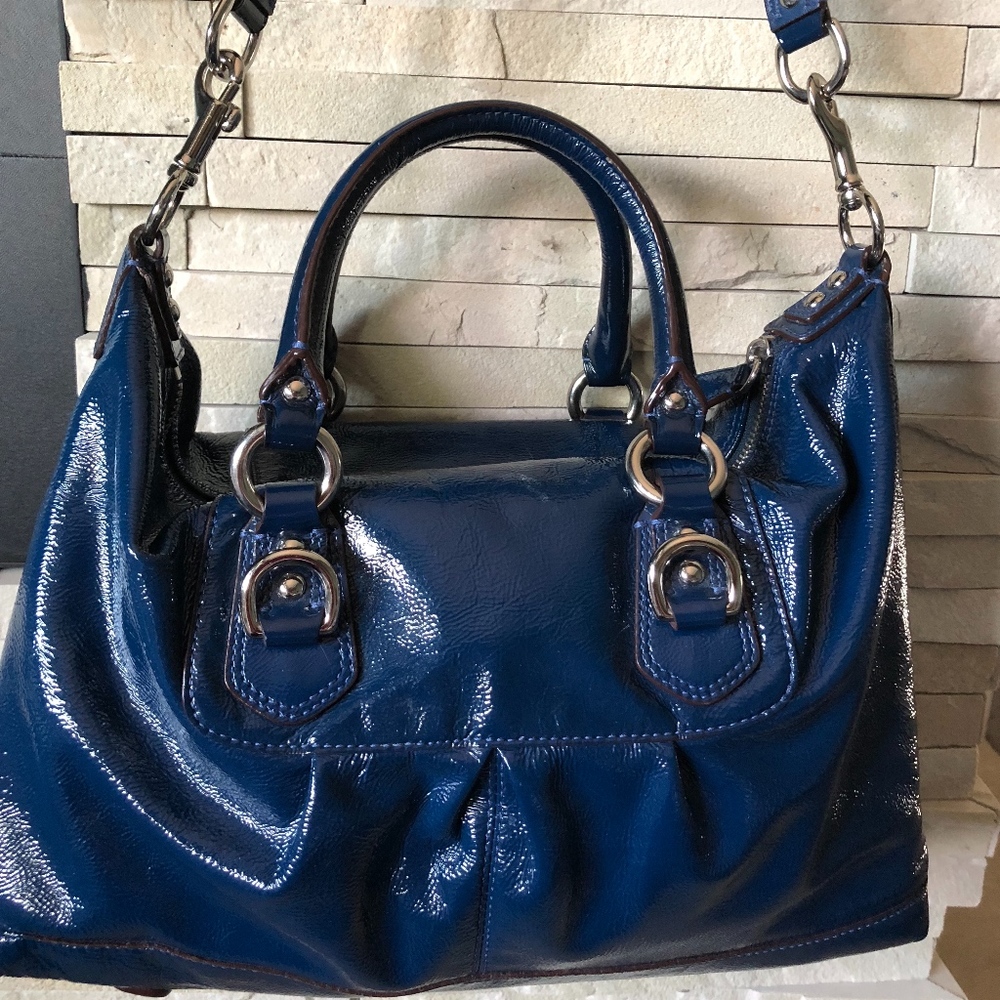 Coach Ashley Patent Leather Blue Satchel Like New